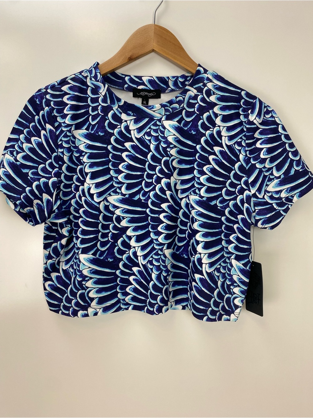 Ed Hardy Blue & White Floral-Style Cropped Tee